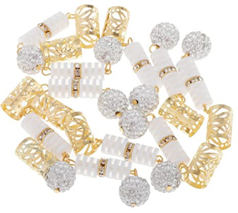 Dreadlocks, Perlen, Zopfmanschetten, lange Anhänger, DIY-Dekorationen für Haar und Bart – Harz-Strass-Material – ideal für Partys & – Weiß, wie beschrieben, 10 Stück