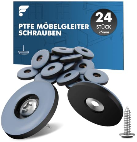 shinfly Teflongleiter Set mit Schrauben - 24 Stück Ø25mm Blau Rund | PTFE Möbelgleiter für Stühle und Schwere Möbel, Optimaler Schutz für Ihre Möbel parkett, Fliesen und Böden