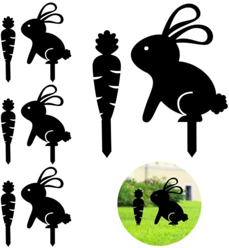 Lot de 8 piquets de jardin décoratifs en forme de lapin et carotte de Pâques pour parterres de fleurs, jardinières, terrasses et pelouses