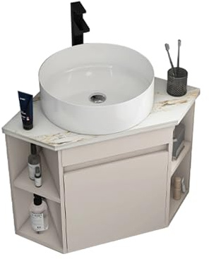 JOSIAHCQ Meuble Salle De Bain Avec Vasque Ensemble Meuble D'angle Vasque Meuble Sous Lavabo Meuble Lave Main Avec Robinet Pour Salle De Bain WC (48cm/18.89in) Blanc