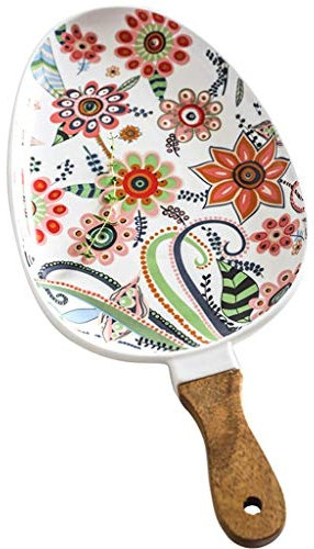WOTZOV Ciotole in Porcellana per Gelato, Dessert, Piccoli contorni, Manico in Legno Bianco, Piatto Creativo in Ceramica per Insalata di Verdure e Frutta, Cucina Domestica