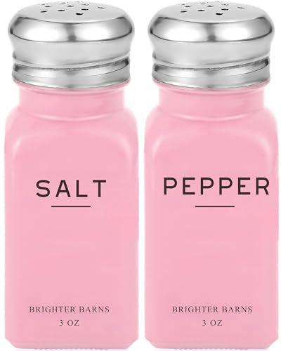 Brighter Barns Salz- und Pfefferstreuer-Set in Rosa, Küchenzubehör, niedliches Salz- und Pfefferstreuer-Set mit Edelstahl-Deckeln, rosa Dekor, rosa Küchenutensilien für Restaurants, Airbnb (Rosa)