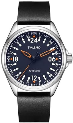 Svalbard TRASER GH55 Automático Acero Negro Cuero Pilot 24H Reloj Hombre, gris, Correa