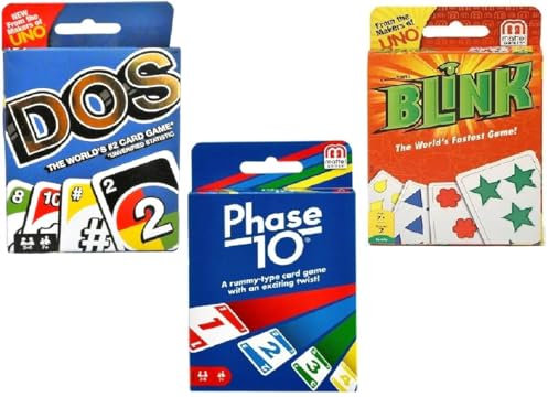 Mattel Dos, Blink und Phase 10 Kartenspiel, Combo 3 Stück
