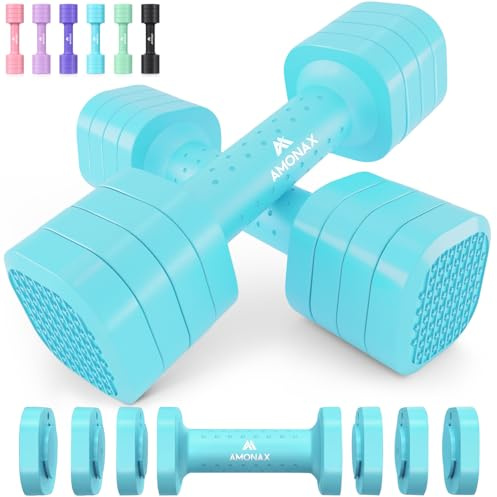 Amonax Haltères Réglables 4 En 1, Kit De Poids 1kg à 2.5kg, Alteres Musculation Femme Et Homme, Dumbbell Set Compact Pour Entraînement De Force, Fitness Et Poids Musculation à La Maison (Bleu)