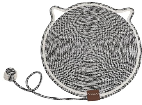 CAPASTEC Kratzmatte & Kratzbrett Für Katzen Mit Ball, Grau, 42cm | 1 Stück, Aus Baumwollseil, Runder Katzenkratzteppich, Für Wandsofas, Möbelschutz, Mit Aufhängeöse, Doppelseitig