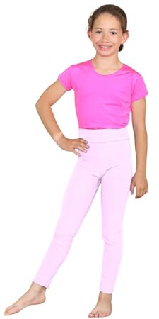 Janisramone Flickor hög midja leggings barn mikrofiber enkel stretchig skinny gym dansbyxor, Babyrosa, 5 - 6 år