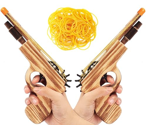2pcs Wooden Rubber Band Gun Toy Handmade Wooden Model 9 Inch Novelty Desk Toy