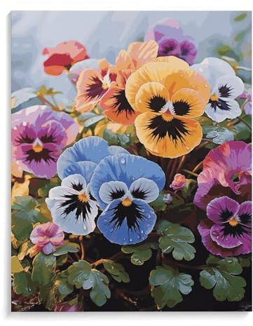 Stiefmütterchen-Blumen, Baumwolle und Leinen, hängendes Poster, Bild, Gemälde, dekoratives Wandkunstwerk, gerahmte Wanddekoration für Wohnzimmer, Schlafzimmer, Heimdekoration, Größe 50 x 40 cm