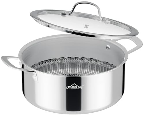 Homelux Topf 24cm 1,9L Edelstahl Kochtopf Wabenstruktur Beschichtung | Suppentopf mit Glasdeckel,Induktion für Alle Herdarten,Kratzfest,Backofengeeignet,Spülmaschinenfest