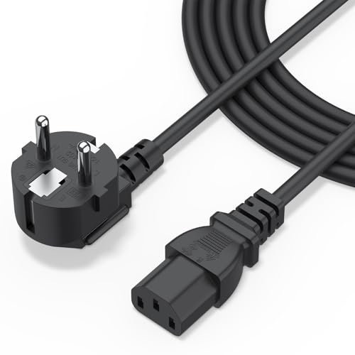 Mugust Cable de Alimentación IEC de 1,5m, Cable C13 de alimentación para PC Portátil (3 Pines, IEC C13/EU CEE 7/7)