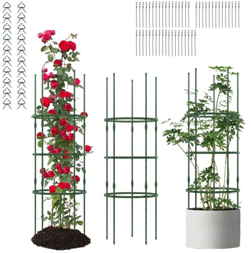 GiantexUK 3 Pack Tomato Cage, Adjustable Tall Garden Plant Support Trellis, Outdoor DIY Vertical Metal Obelisk Stakes Stand for Climbing Plants Vegetables Flowers Fruits