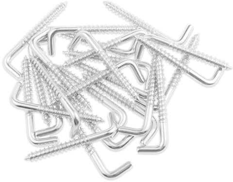 25 Stück Schraubhaken Gerade mit Schlitz, Hakenschraube, L Wandhaken mit Dübel, Drehhaken, 3,9 x 47mm Wandhaken, Galvanisch Weißes Zink für Bilder und Möbel