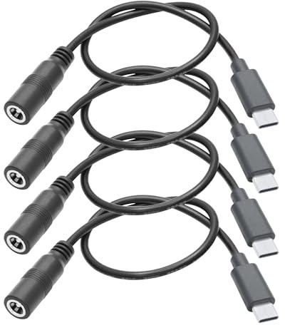 Lot de 4 câbles d'alimentation CC vers USB 1FT, DC 5,5 x 2,1 mm femelle vers USB type C mâle, câble d'alimentation 22 AW, pour lampe de bureau LED, petit ventilateur et autres appareils.