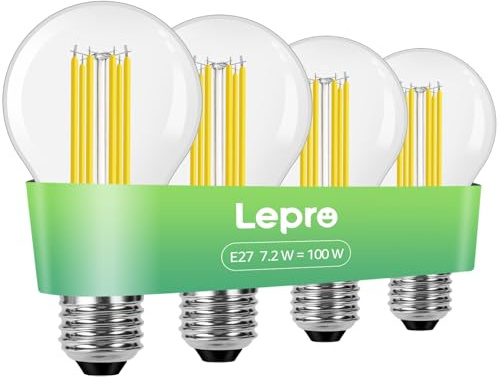 Lepro Energieklasse A E27 LED Warmweiss, 7.2W 1521LM 2700K Glühbirne | Nicht Dimmbar, 300° Winkel E27 Glühbirne, ersetzt 100W, Stromkosteneinsparung, 50000 Stunden Lebensdauer, 4 Stück