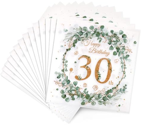 TranRantic 50 Stück 30 Jahre Happy birthday Servietten Geburtstag, Servietten Eukalyptus Dekoration, Verfeinert Gold Grün Servietten Kindergeburtstag, Tischdeko Geburtstag für Geburtstage Feiern