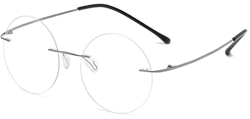 KOOSUFA Titan Runde Randlose Lesebrille mit Blaulichtfilter Herren Damen | Ultra Leicht, Rahmenlose Lesehilfe, Computer Arbeitsplatzbrille, Brille mit Stärke 0.0 1.0 1.5 2.0 2.5 3.0 3.5 4.0