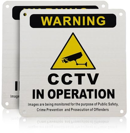 2PCS CCTV Sign with Self-Adhesive and Pre-Drilled Holes | CCTV IN OPERATION Sign Sticker, Stainless Steels Security Camera Signs, Warning Safety - 15 x 15 cm