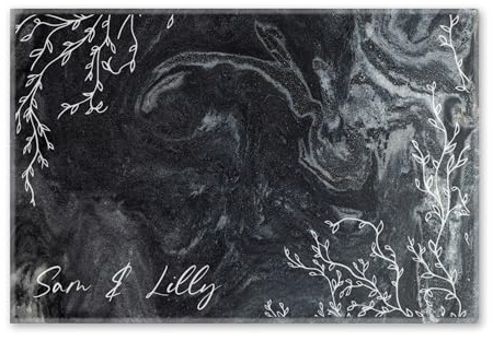 Personalised Solid Black Marble Chopping Board Custom Printed Cheese Board Serving Board with Wild Branches