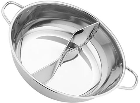 Gatuida Stainless Steel Hotpot Pot with Divider 34cm Double Handle Two-flavor Chinese Hot Pot Suitable for Induction Cooker and Food Cooking