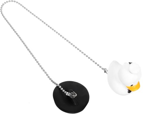 Niedlicher Enten Badewannenstöpsel mit Kette, Gummidichtung, Weiß | 40cm Kette, Edelstahl Teil, für Badezimmerbecken und Badewanne, Leicht zu Entfernen und Reinigen
