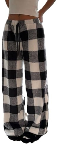 WINKEEY Pantalon Pyjama Femme en Polaire Douce Bas de Pyjama Pantalon Large Taille Haute Élastique Léopard Tendance Y2K