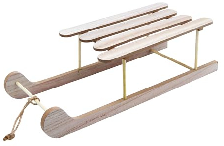 Holz Dekoschlitten Natur mit Seil - 50 cm x 19 cm - Miniatur Deko Schlitten mit Naturkordel - Holzschlitten klein zum Basteln und Dekorieren für Weihnachten Advent Winter Tischdeko