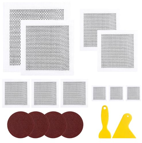 Linjoy 16Pcs Drywall & Plaster Patch Kit, 2/4/6/8 Inch Self-Adhesive Aluminum Mesh Patches for Holes/Cracks/Ceilings, Square & Triangular Scrapers, Quick Fix for Home/Office Wall Repair