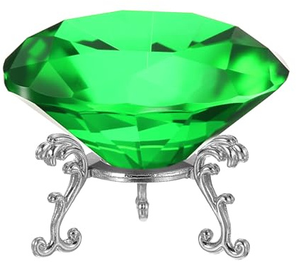 PATIKIL Diamant Kristall Briefbeschwerer 80mm / 3.15 Kristall Briefbeschwerer Papiergewicht Mit Silberner 19 Metall Basis Für Zuhause Büro Schreibtisch Dekor Hochzeitsparty Deko Grün