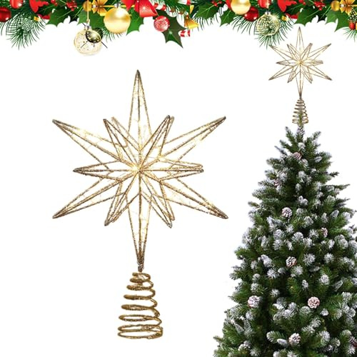 Stella Luminosa per Punta Albero di Natale - Decorazioni Stagionali per Cima Albero delle Feste | Stella Cima Preilluminata e Brillantinata,per Capodanno Ufficio Interno Camera da Soggiorno