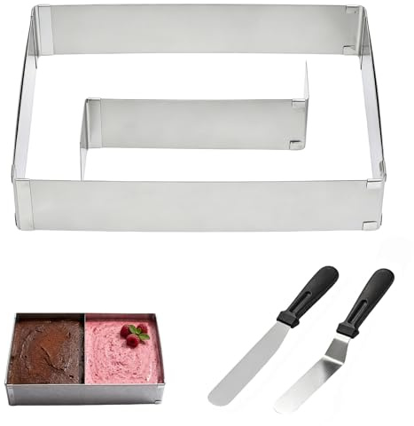 Cimown Rectangle Cake Tin, with 1 Divider and 2 Cake Spatula, 28X18X5cm | Adjustable, for Making Cakes, Pies and Pizzas