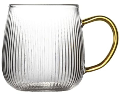 ELAYARD Vaso de Cristal Resistente al Calor Textura Martillada y Diseño de Rayas Verticales para Uso en Hogar y Oficina, Taza de Café Transparente