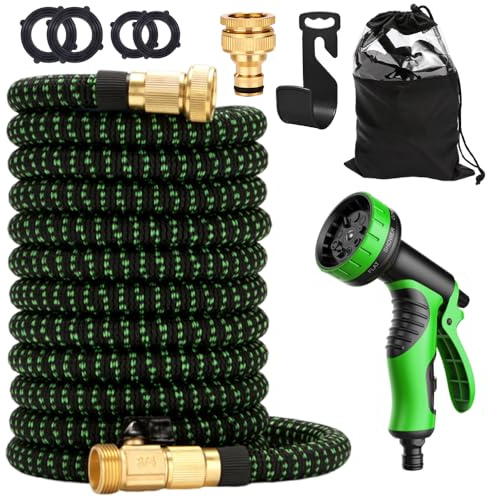 Expandable Garden Hose Pipe, 22.5m/75ft Expanding Hose with 10 Function Spray Gun, Flexible Hosepipes for Garden with 3/4&1/2 Solid Brass Connectors Durable Weave & No-Kink