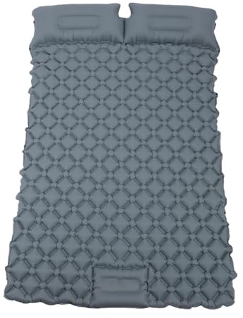 Fockety Dubbel liggunderlag för camping, ultralätt campingmatta med kudde, inbyggd fotpump, självuppblåsande liggunderlag för backpacking, vandring, resor, tält (GREY)