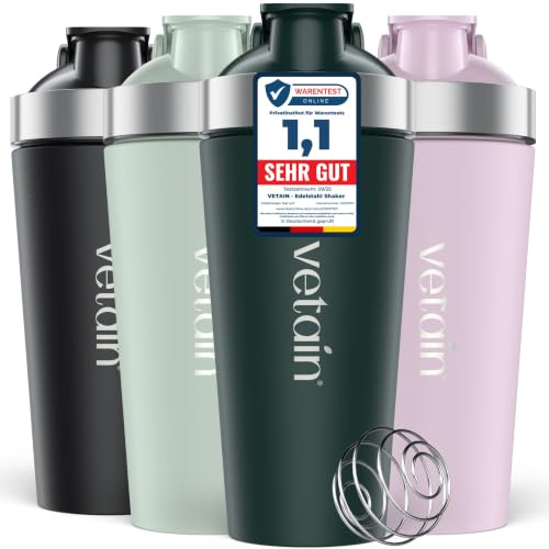 VETAIN Edelstahl Shaker Proteinshake - 100% Auslaufsicher - 700ml | Premium Edelstahl Shaker mit Mixball - Robust & langlebig - Leicht zu reinigen - BPA frei - Ideal für Fitness - Dunkel Grün