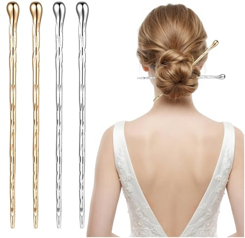 4 Pcs Hair Sticks for Buns, French Hair Sticks for women, Spiral Updo Chignon Bun Holder, Vintage Chopsticks Retro Hairpins, Styling Accessories for Women（2 styles, 2 colors）
