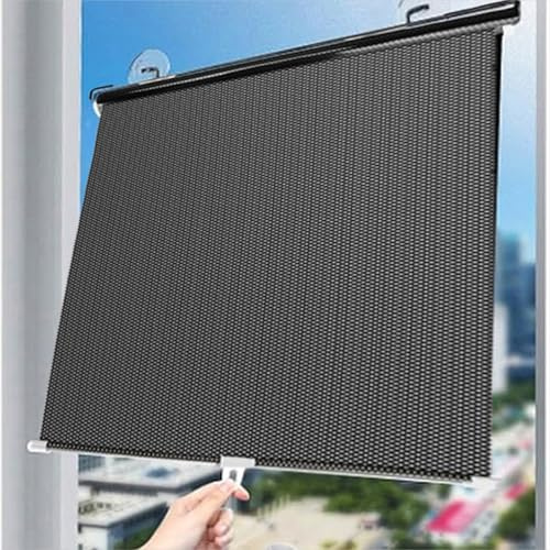80x100cm Fensterrollo Saugnapf-Rollo Schwarzes Sonnenschutzrollo | Verdunkelungsrollo Mit Saugnäpfen Temporäres Rollo ohne Bohren Lichtdurchlässig Thermo Jalousie für Fenster/Türen Autofenster