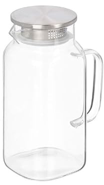 Jarra de Vidrio Borosilicato con Tapa de Acero, Transparente, con Asa y Filtro de Hielo, diferentes medidas (1,2 Litros Tapa Acero)