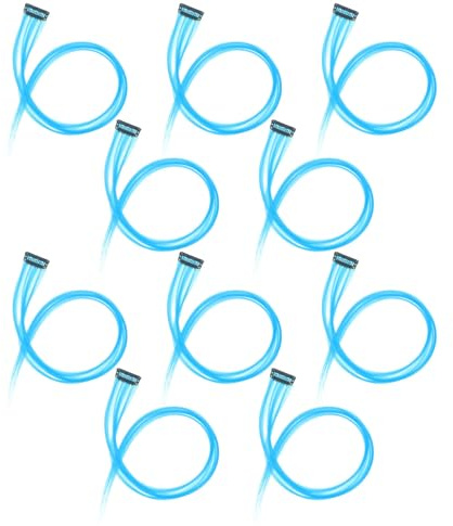 Straight Hair Clip in Extensions 10pcs Blue Fiber Fashionable | Synthetic Clip-on Highlight Strands, Can be Permed, British Marketplace Hair Accessory Set