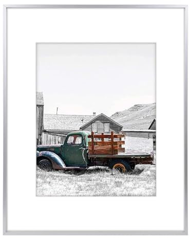 Golden State Art, 16x20 Silver Picture Frame Displays Photo 11x14 with Mat or 16 x 20 Without Mat for Wall Mounting, Classic Satin Aluminum Frames with Real Glass (Pack of 1)