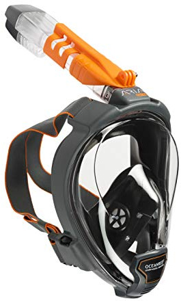 OCEAN REEF - ARIA QR+ Schnorchelmaske - Tauchermaske mit Mundstück - Für eine bessere 180 Grad Unterwassersicht - Unisex - Schwarz - Größe L/XL