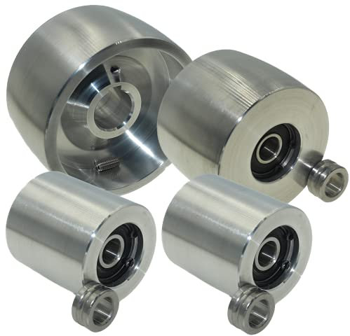 Gefrästes Riemenschleifer Set für Messerschleifer - 4 x Aluminium Bandschleifer Rollen 100mm - Antrieb 24mm - Schaft 75mm - Spur 50mm - Idler AL-4-24 - Antriebsrad für Belt Grinder - Smart Machines