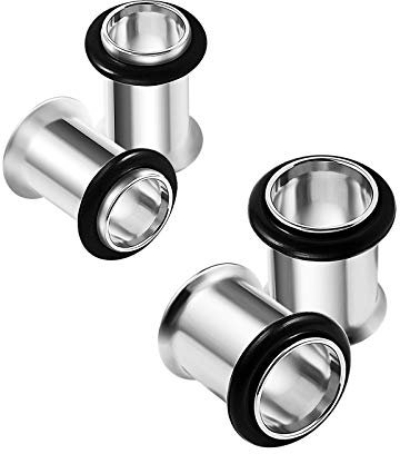 KJM FASHION 4 Stk Chirurgenstahl 6mm 2g 8mm 0g Single Flared Tunnel Schwarzer O-Ring Tunnel Ear Plug Ohren Stecker Dehnstab Ringe Eyelet Piercing Schmuck 4190