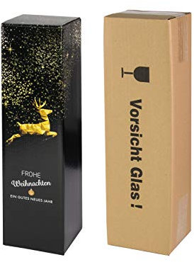 10x Versand-Set/Wein Flaschen Geschenkkarton für 1 Flasche + passender Versandkarton (DHL/PTZ zertifiziert) (Goldhirsch Weihnachten)