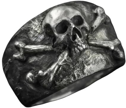 Vintage Crossbones Pirate Skull Ring Hombres Plata Color Biker Anillos