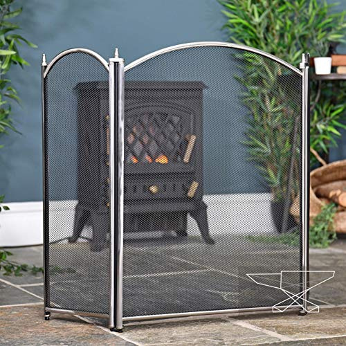 Hanbury Three Fold Black & Brushed Steel Fire Guard