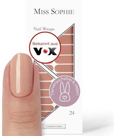 Original Miss Sophie Nagelfolien Cookies N Cream I 24 ultra-dünne Nagellack-Streifen einfarbig I Für Finger- & Fußnägel I Hält auf Natur- sowie lackierten, Acryl-, Gel- & Shellac-Nägeln