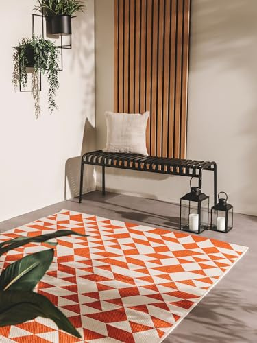 benuta Nest Teppich Cleo - Orange 80x150 cm - Kunstfaser - Outdoor geeignet - Rechteckig & im Style: Geometrisch, Shabby Chic - Pflegeleicht für Wohnzimmer Schlafzimmer