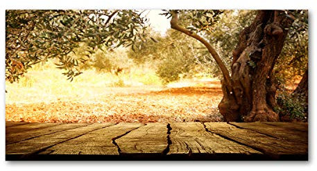 Tulup Glas-Bild Wandbild aus Glas - Wandkunst - Wandbild hinter gehärtetem Sicherheitsglas - Dekorative Wand für Küche & Wohnzimmer 120x60 - Landschaften - Olivenbaum - Braun