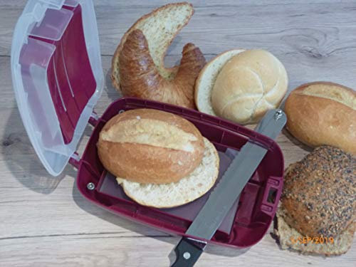 Safetycrumb Family - Brötchen Schneidehilfe mit Sicherheitsmesser | Brötchenmesser inkl. Krümelfang | perfekter Schnitt dank Schnittführung | Anti-Rutsch-Füße I ab 4 Jahren